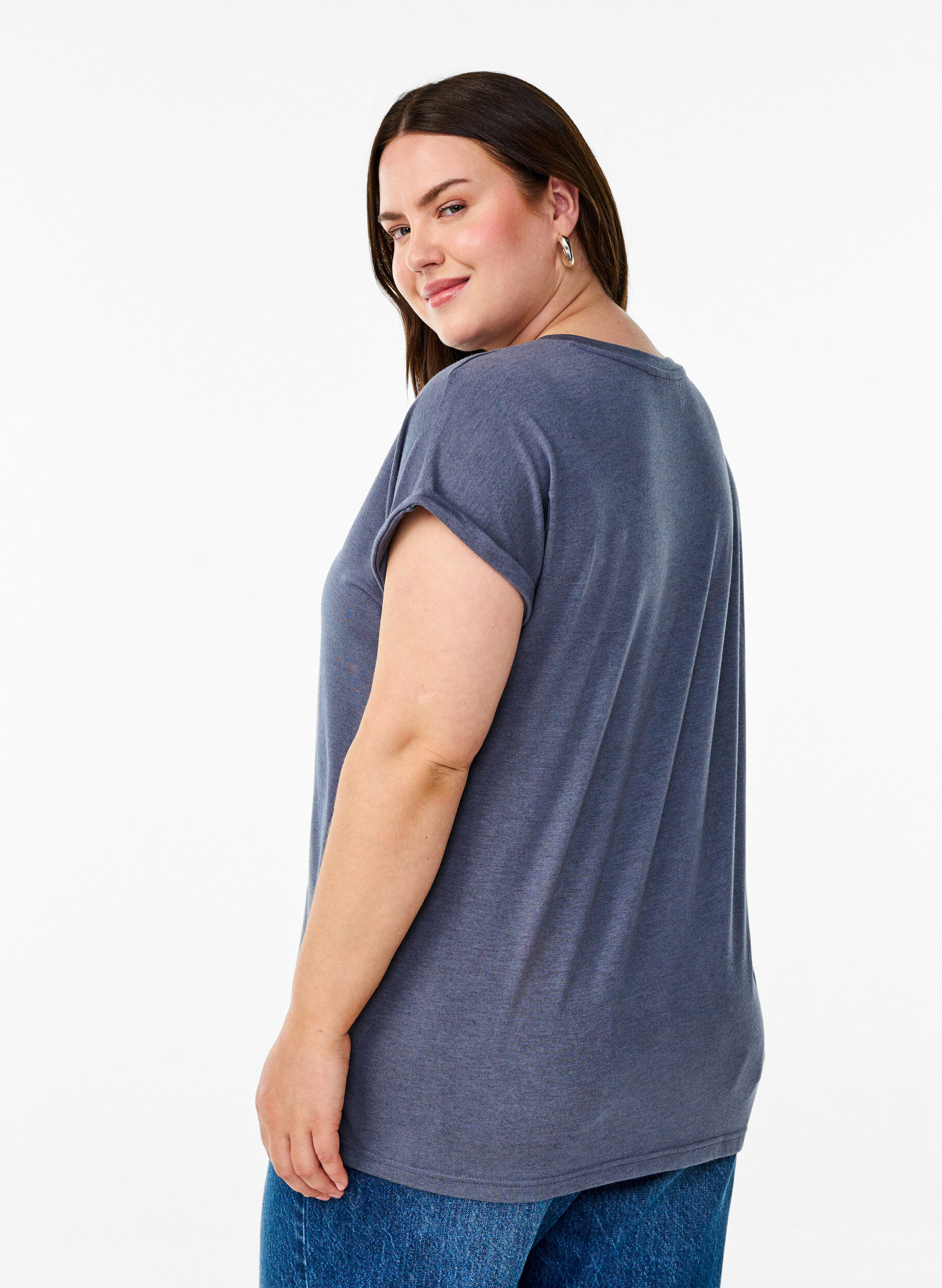 Zizzifashion Loose t-shirt with round neck, Blue, Model image number 2