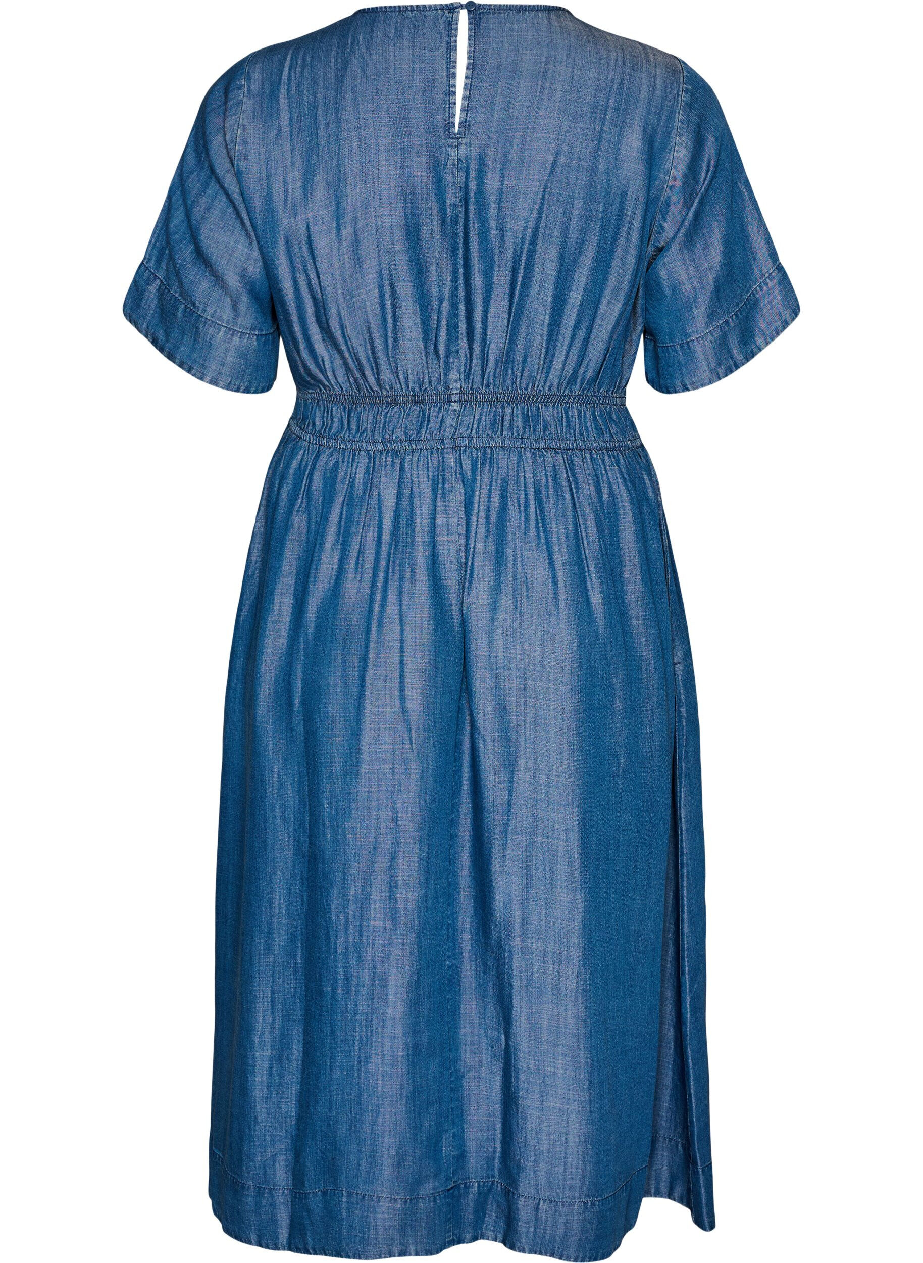 ZizzifashionMidi dress in a denim look with an elasticated waist, Blue, Packshot image number 1