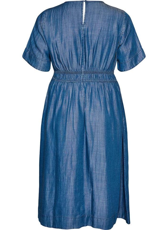Midi dress in a denim look with an elasticated waist, Blue, Packshot image number 1
