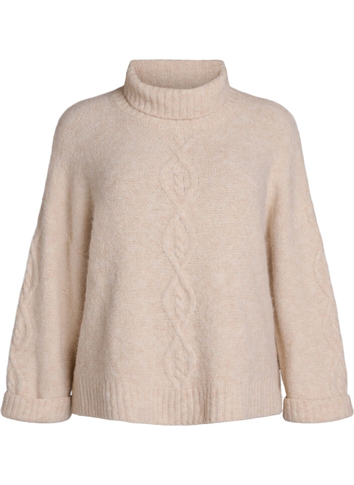 Jumper with turtleneck and cable knit, Vanilla, Packshot image number 0
