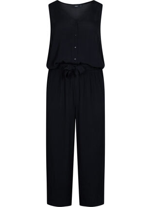 Viscose jumpsuit with buttons and tie-belt, Black, Packshot image number 0