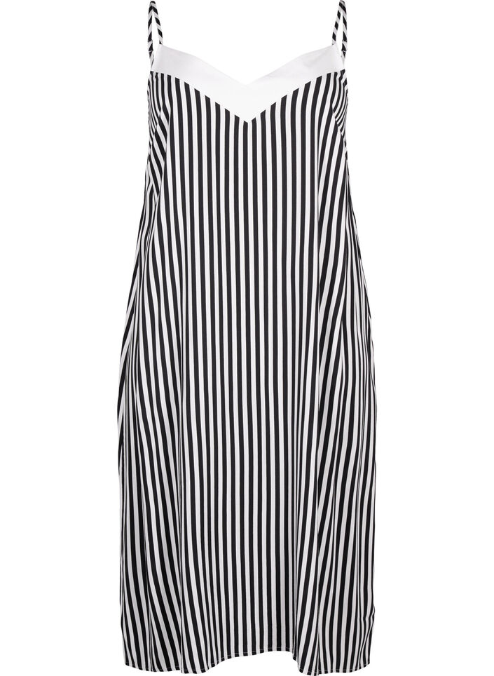 FLASH - Striped strap dress in viscose, Black White Stripe, Packshot image number 0
