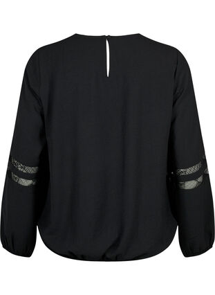 Long-sleeved blouse with lace, Black, Packshot image number 1