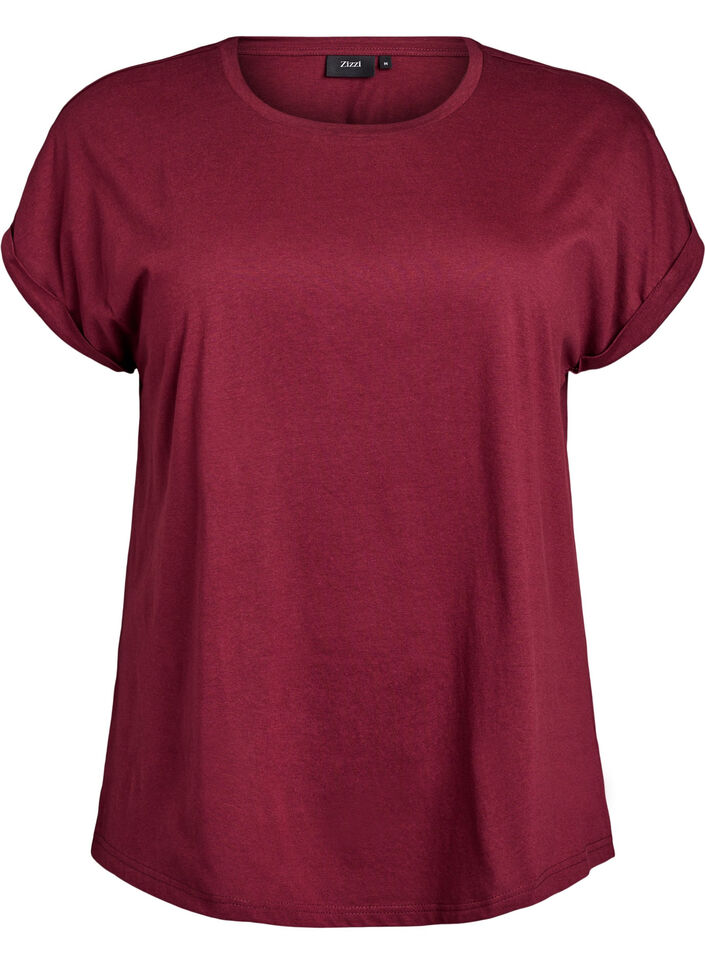 Short-sleeved cotton blend t-shirt, Dark Bordeaux, Packshot image number 0