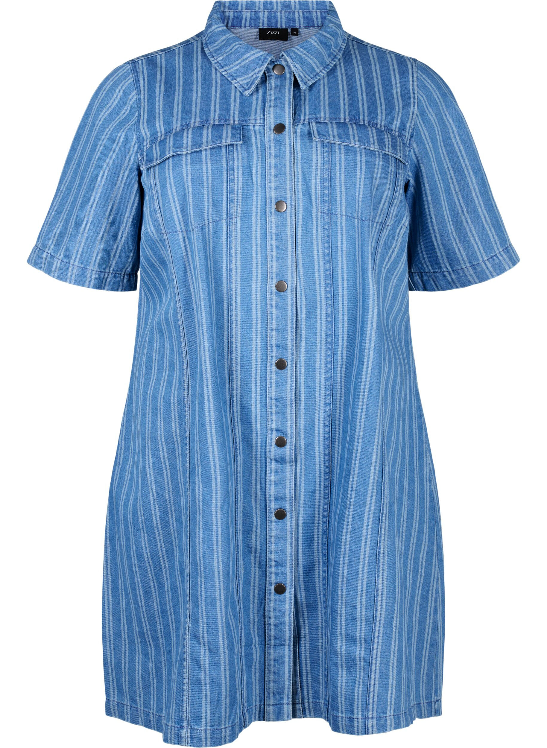 Zizzifashion Short denim shirt dress with a striped pattern, Blue, Packshot image number 0