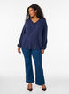 Viscose blouse with V-neck and rounded hem, Blue, Model image number 1