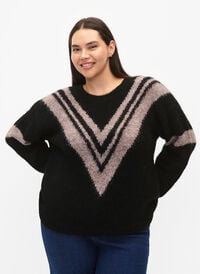 Knitted sweater with striped detail, Black Comb, Model