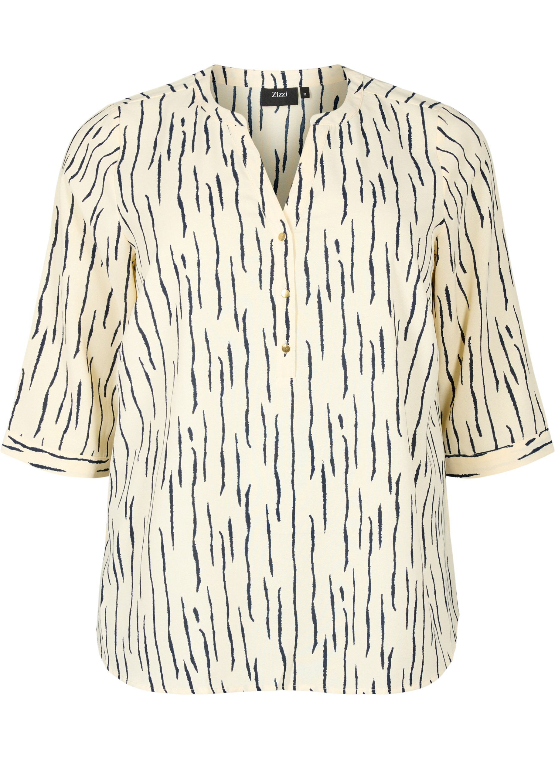 Zizzifashion Blouse with 3/4 sleeves and print, Off White Stripe, Packshot image number 0