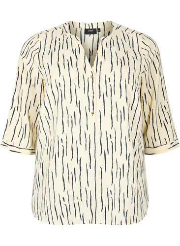 Blouse with 3/4 sleeves and print, Off White Stripe, Packshot image number 0