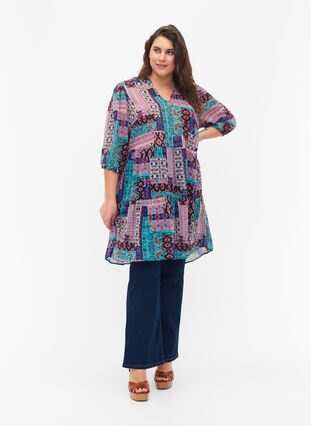 FLASH - Printed tunic with 3/4 sleeves, Multi Ethnic , Model image number 2