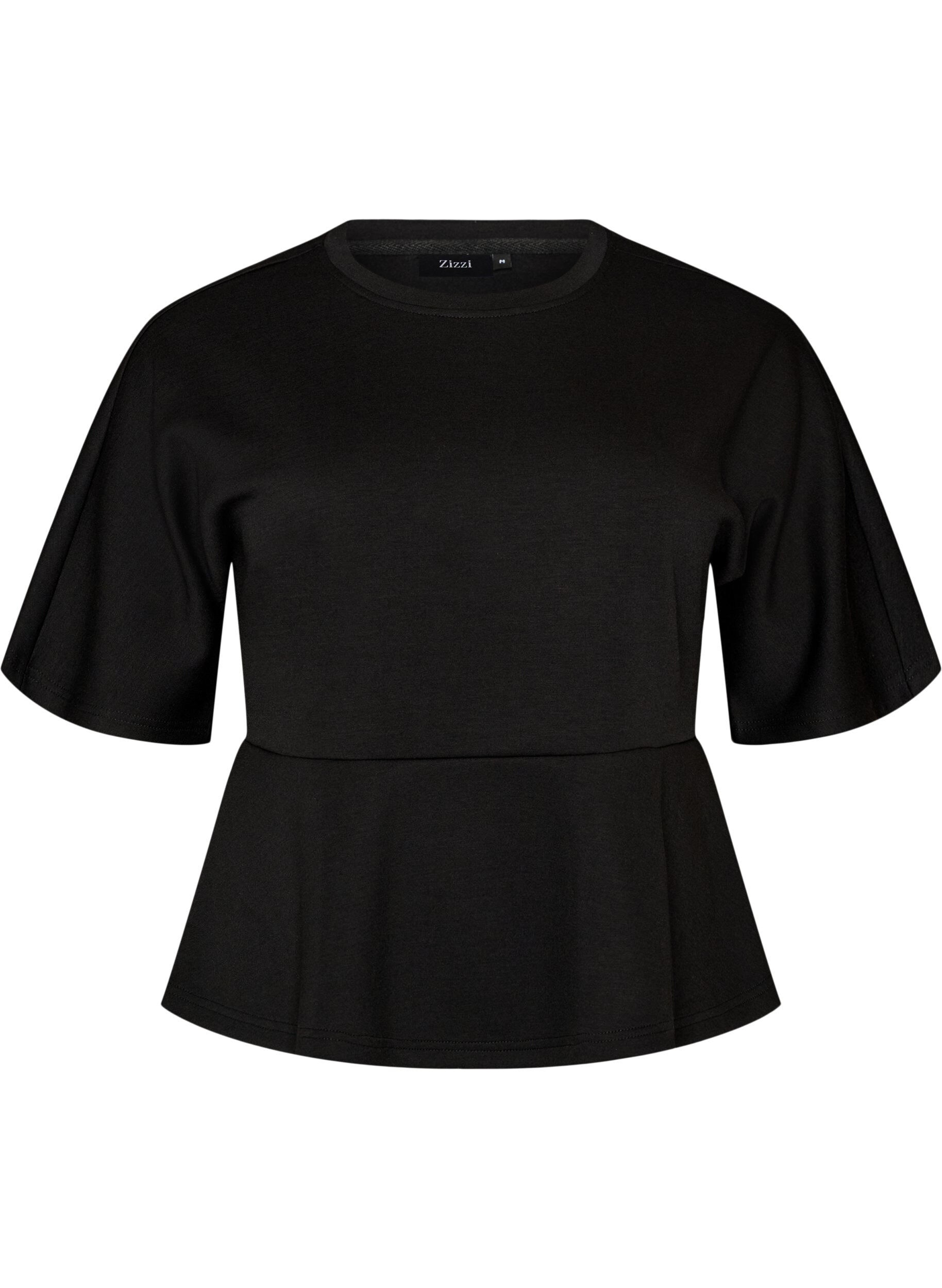 ZizzifashionPeplum blouse with elbow-length sleeves, Black, Packshot image number 0