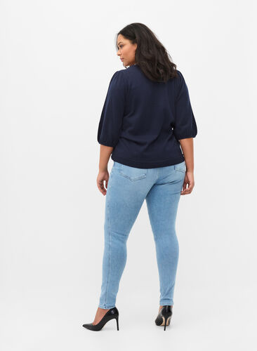 Super slim Amy jeans with bold stitching, Light blue, Model image number 1