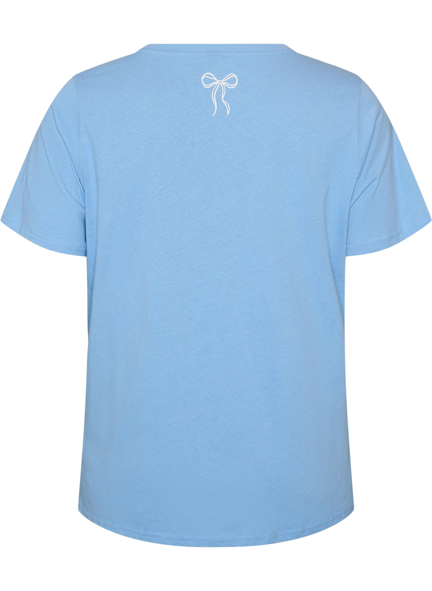ZizzifashionCotton T-shirt with V-neck and front print, Light Blue, Packshot image number 1