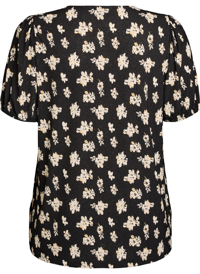 Patterned blouse with short sleeves, Black, Packshot image number 1