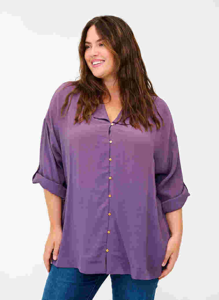 Viscose shirt with 3/4 sleeves, Vintage Violet, Model image number 0