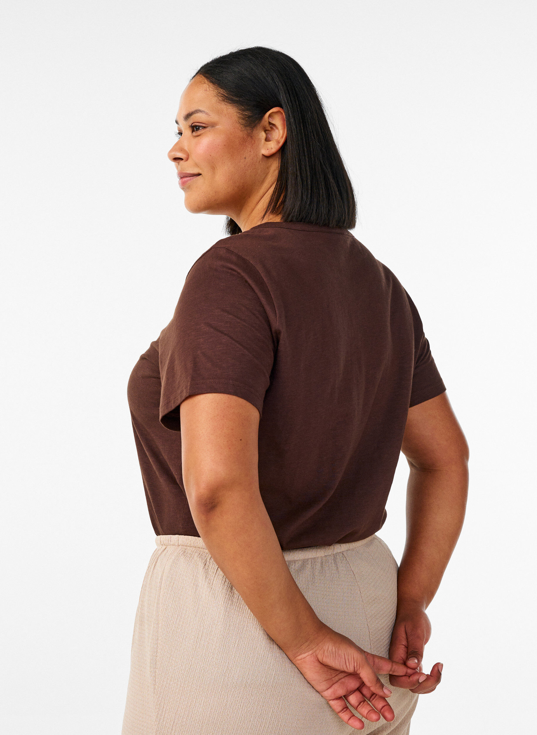 ZizzifashionT-shirt with button detail, Brown, Model image number 2