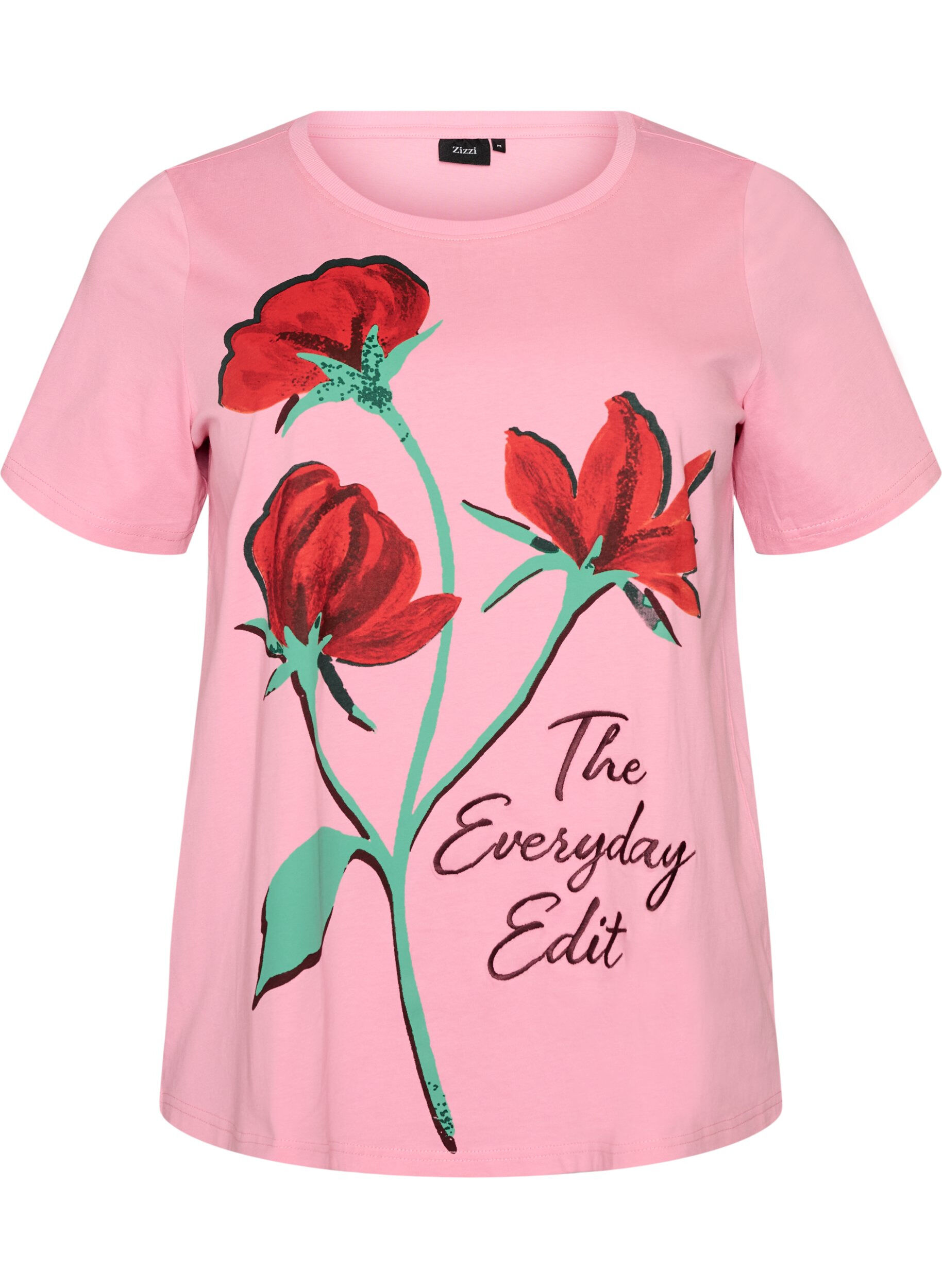 ZizzifashionCotton T-shirt with front print, Pink, Packshot image number 0