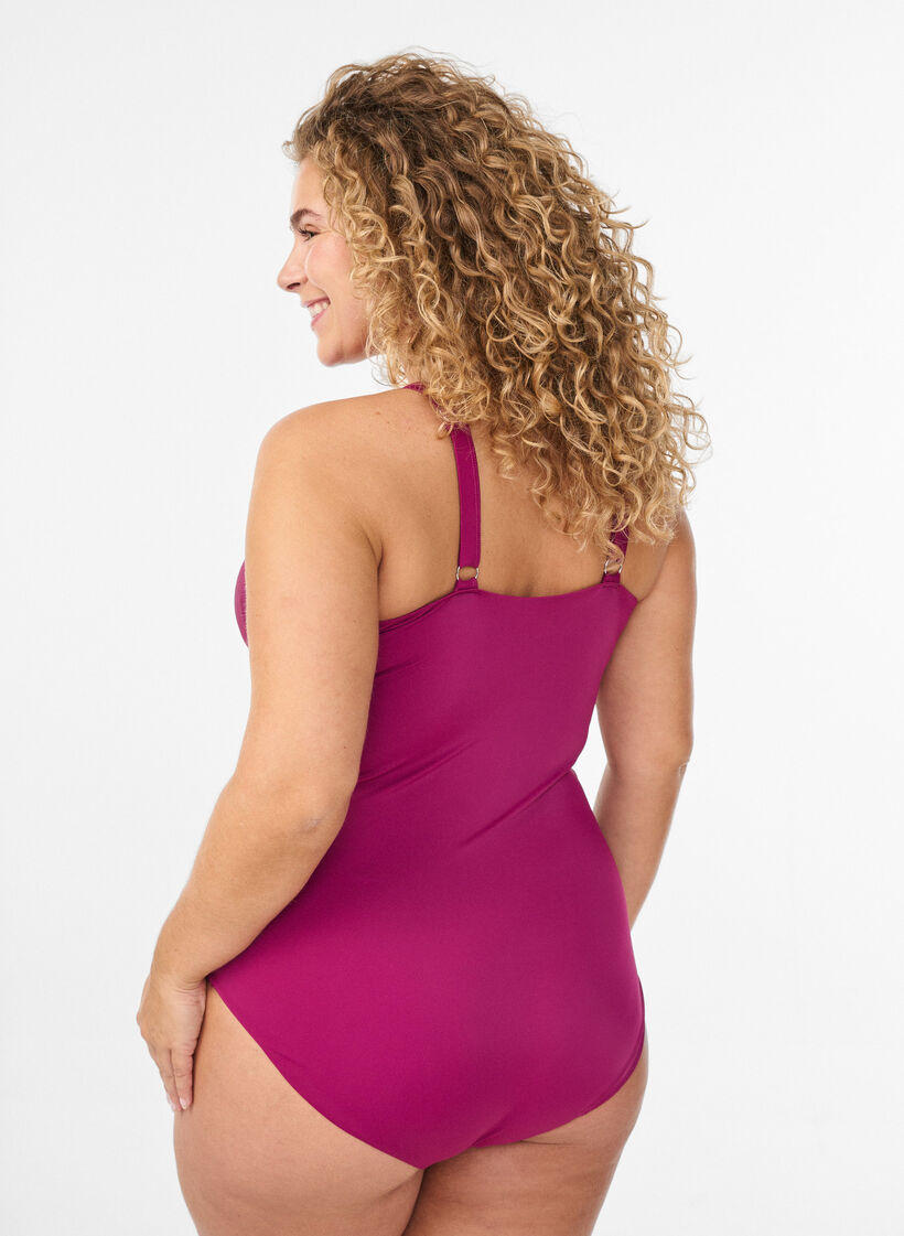 Swimsuit with underwire and ruched effect, Purple, Model image number 1
