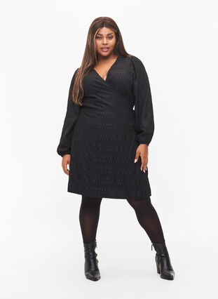 Wrap dress with long sleeves, Black, Model image number 3