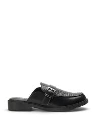 Open leather loafer with studs, Black, Packshot