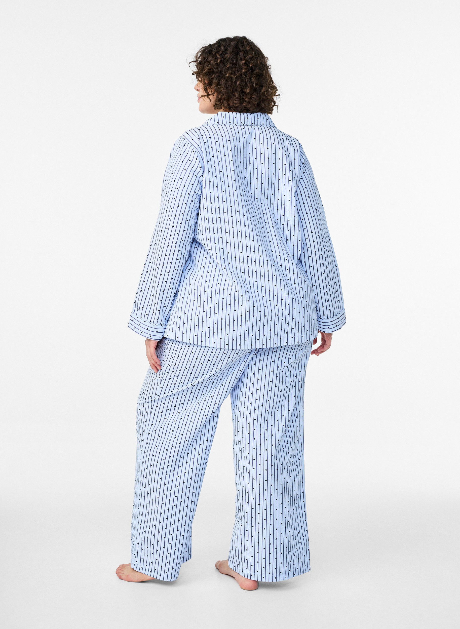 Zizzifashion Loose seersucker pyjama trousers with high waist, Light Blue, Model image number 1