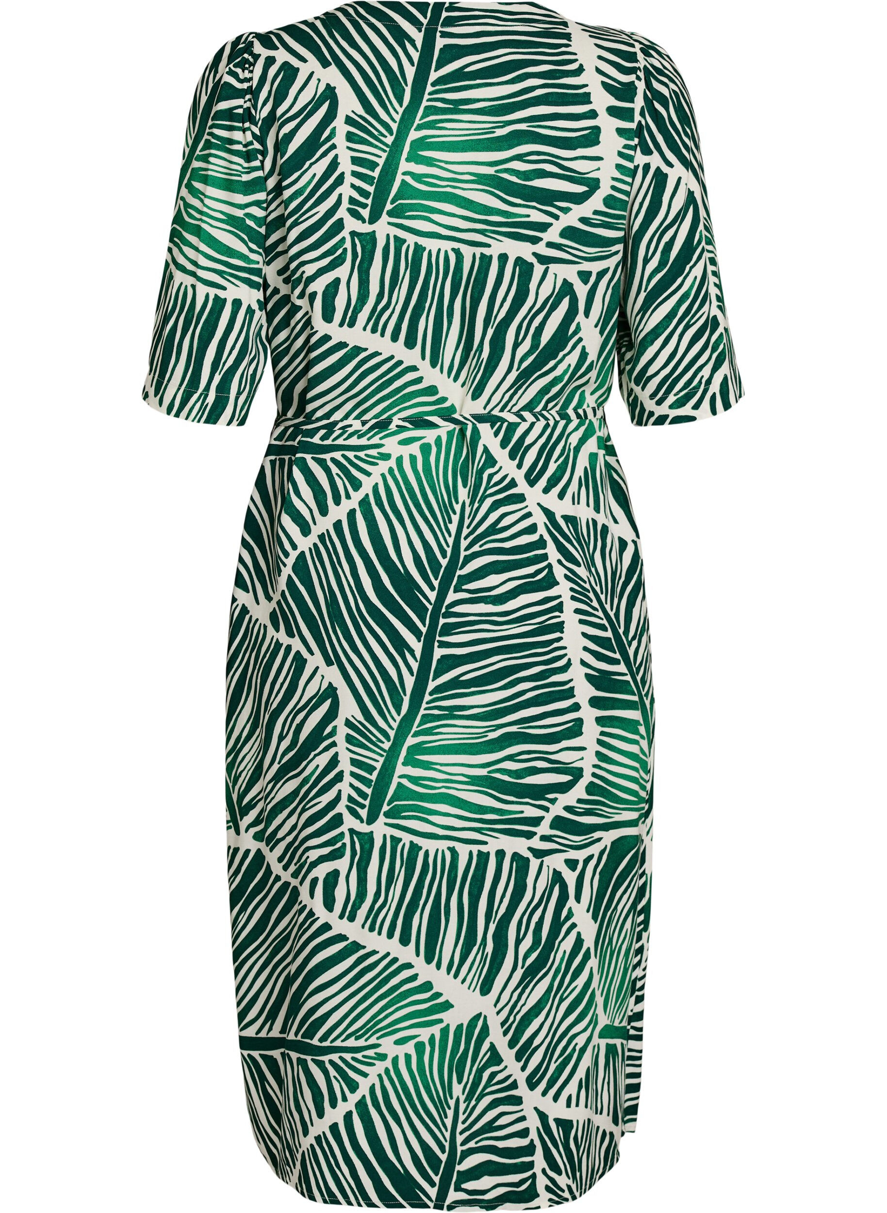 Zizzifashion Midi dress with print and tie belt, Green, Packshot image number 1
