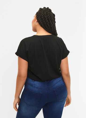 Short sleeve cotton blend T-shirt, Black, Model image number 1