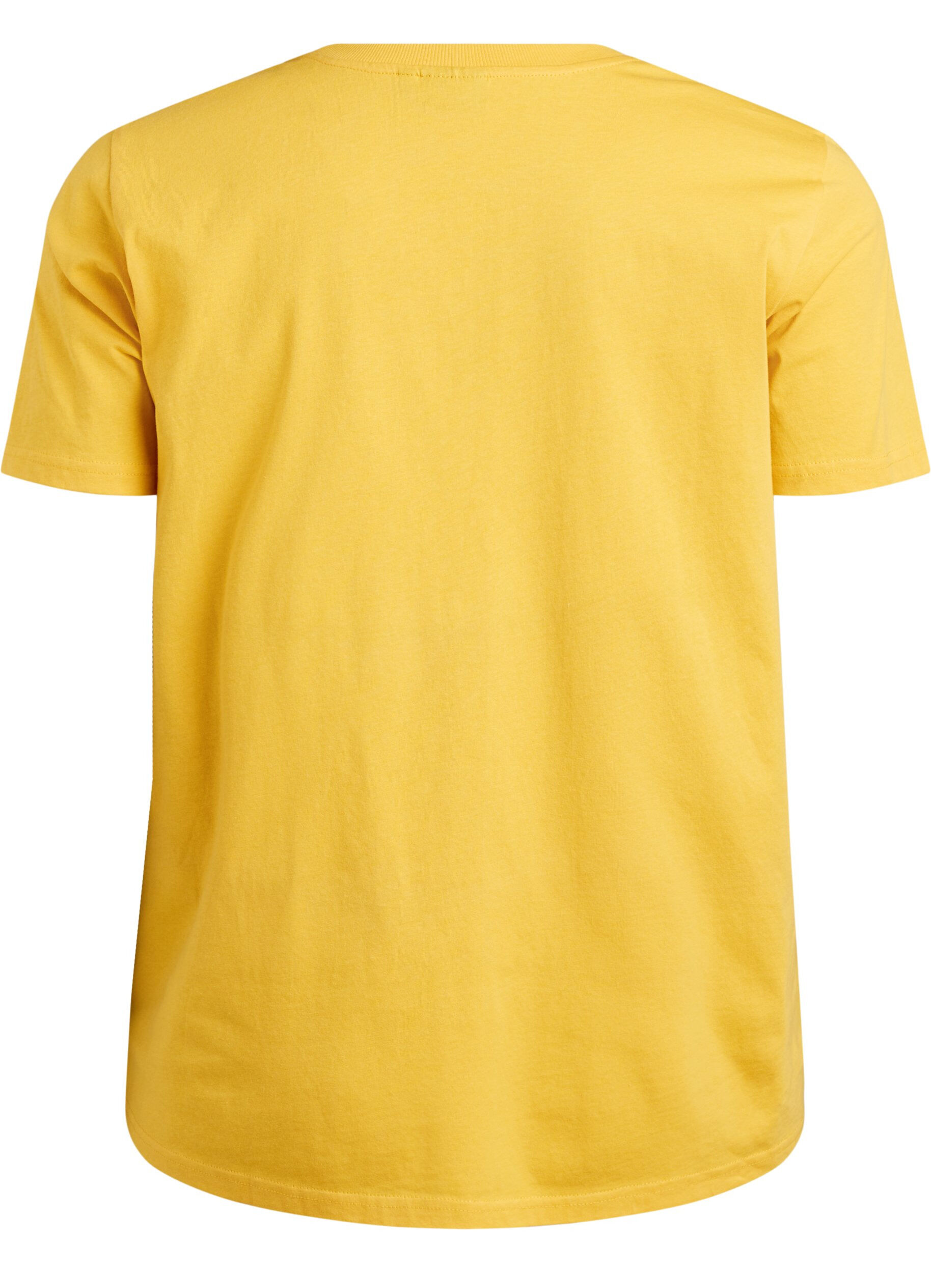 ZizzifashionBasic cotton T-shirt with round neck, Yellow, Packshot image number 1