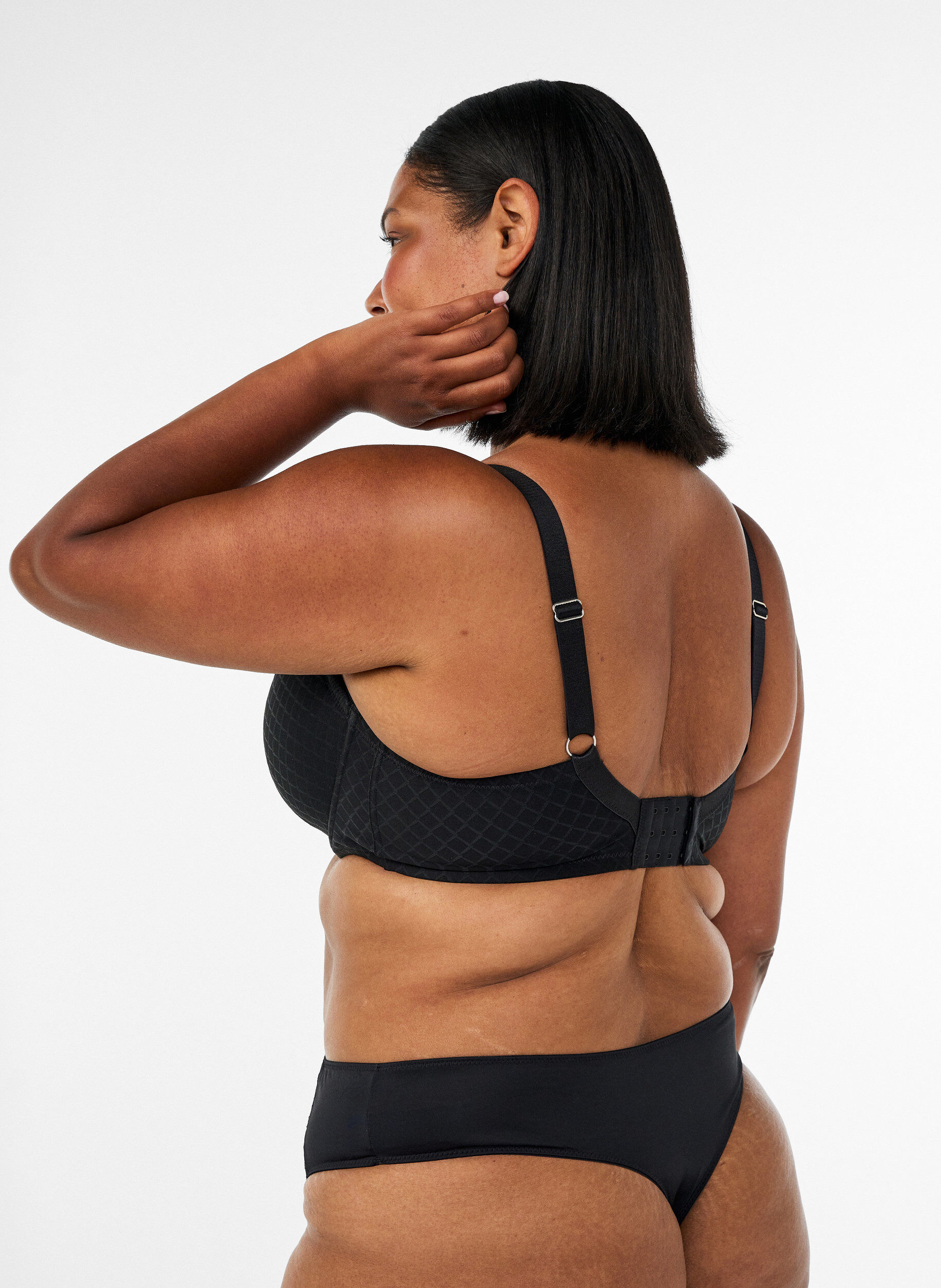 ZizzifashionPadded microfibre bra with checked pattern, Black, Model image number 2