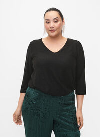 Glitter blouse with 3/4 sleeves, Black Black, Model