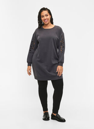 Sweat dress with embroidered details, Dark Grey, Model image number 2