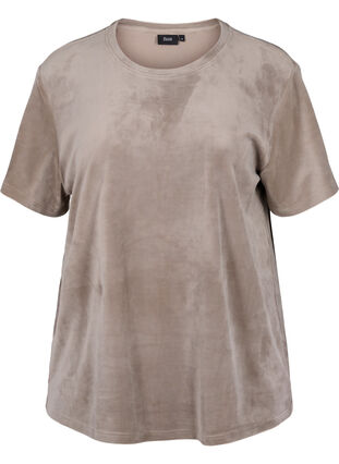Short-sleeved velour t-shirt, Taupe Gray, Packshot image number 0