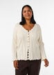 Cardigan with eyelet embroidery and wavy edges, Vanilla, Model image number 0