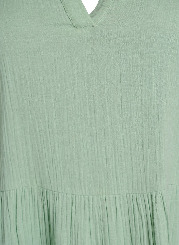 Knee-length cotton muslin dress with an A-line cut, Green, Packshot image number 2