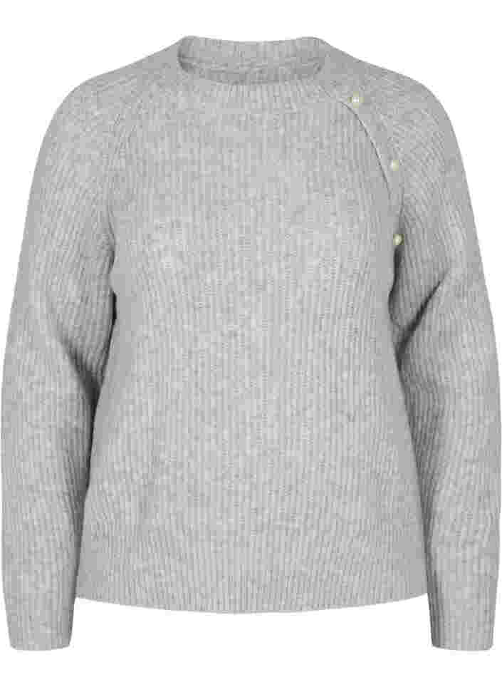 Melange knit sweater with pearl buttons, Light Grey Melange, Packshot image number 0