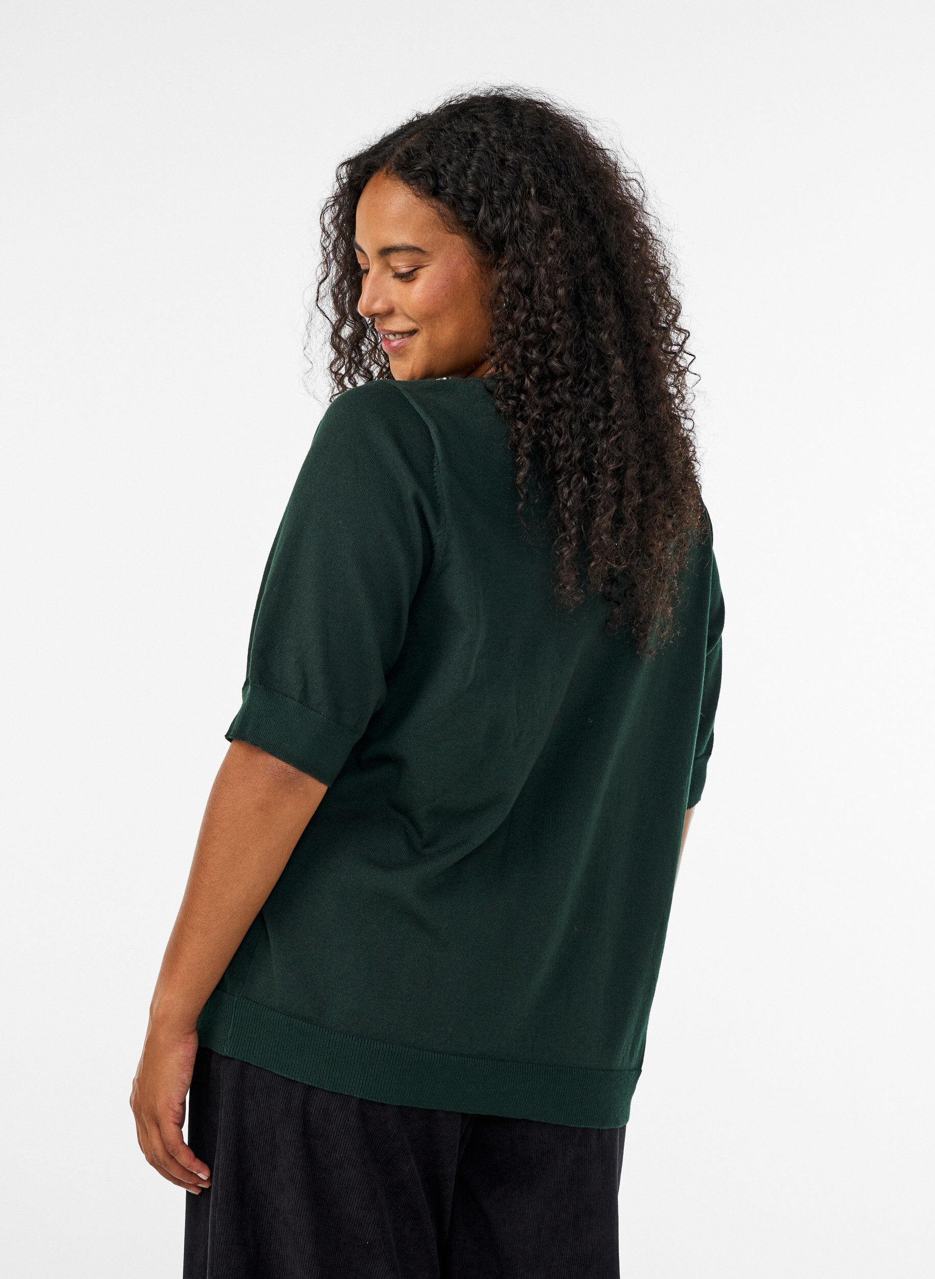 ZizzifashionFine-knit blouse with short sleeves, Green, Model image number 2
