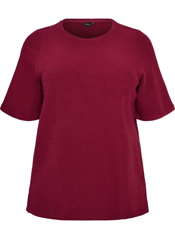 Textured blouse with elbow-length sleeves, Red, Packshot image number 0