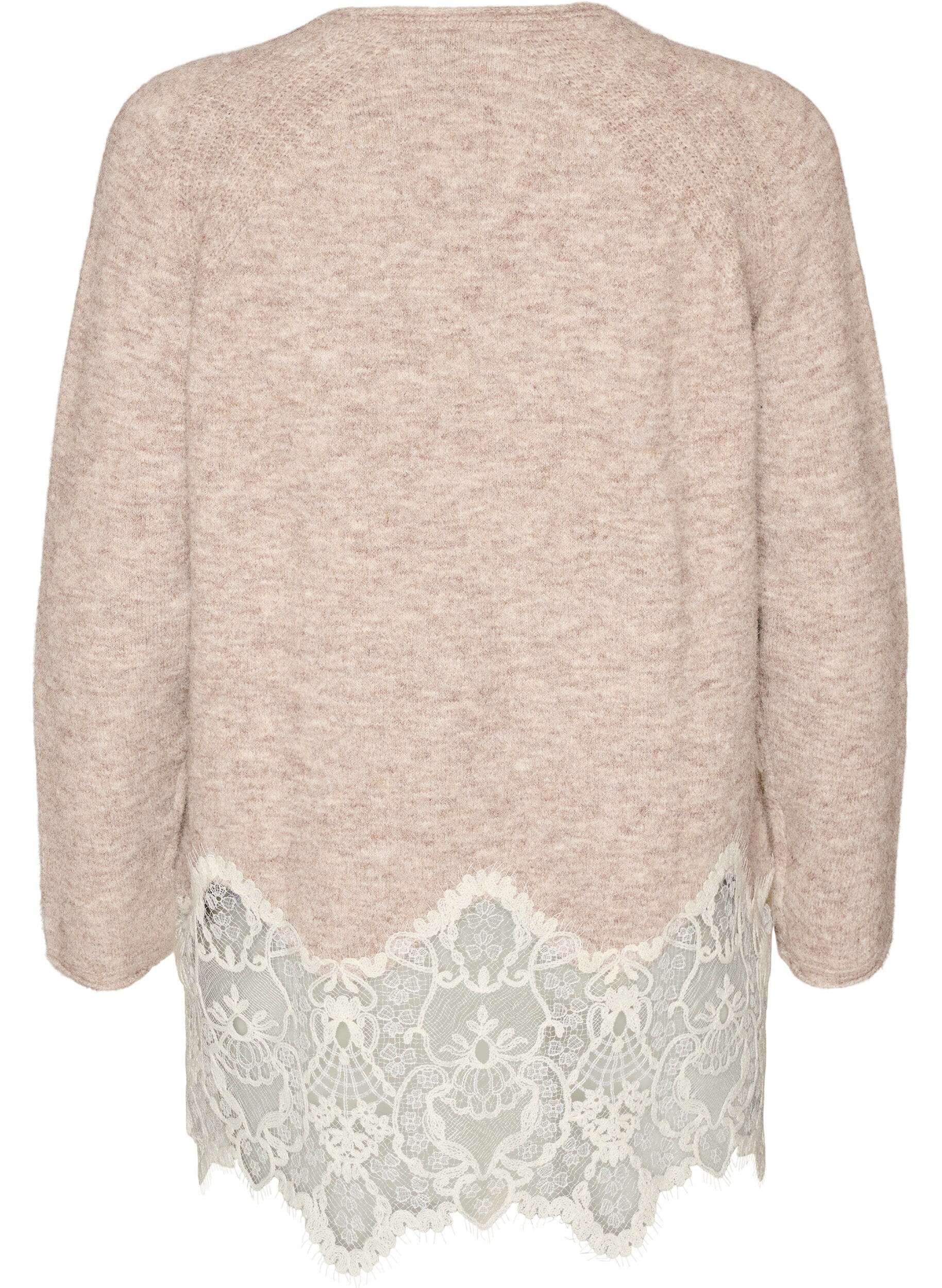 ZizzifashionKnitted blouse with raglan sleeves and a wide lace trim, Beige, Packshot image number 1
