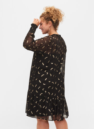 Dress with a-shape and smock, Black, Model image number 1