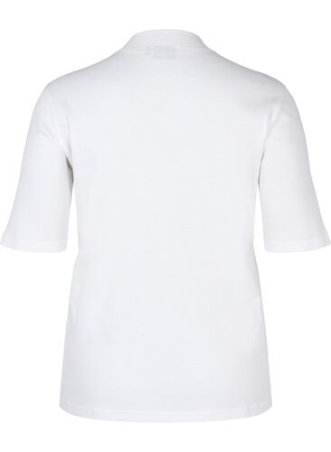 High-neck cotton blouse with half sleeves, Bright White, Packshot image number 1