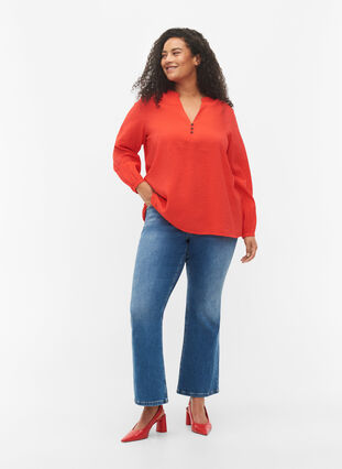 Long-sleeved top in viscose blend, Fiery Red, Model image number 2