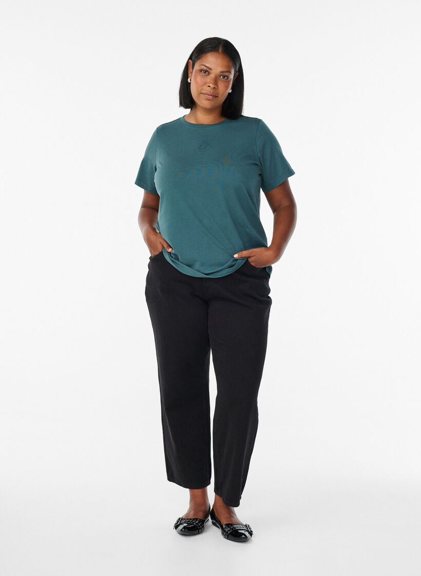 T-shirt in organic cotton with a washed look, Petrol, Model image number 1