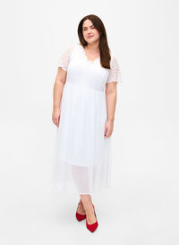 Party dress with lace and an empire waist, Bright White, Model