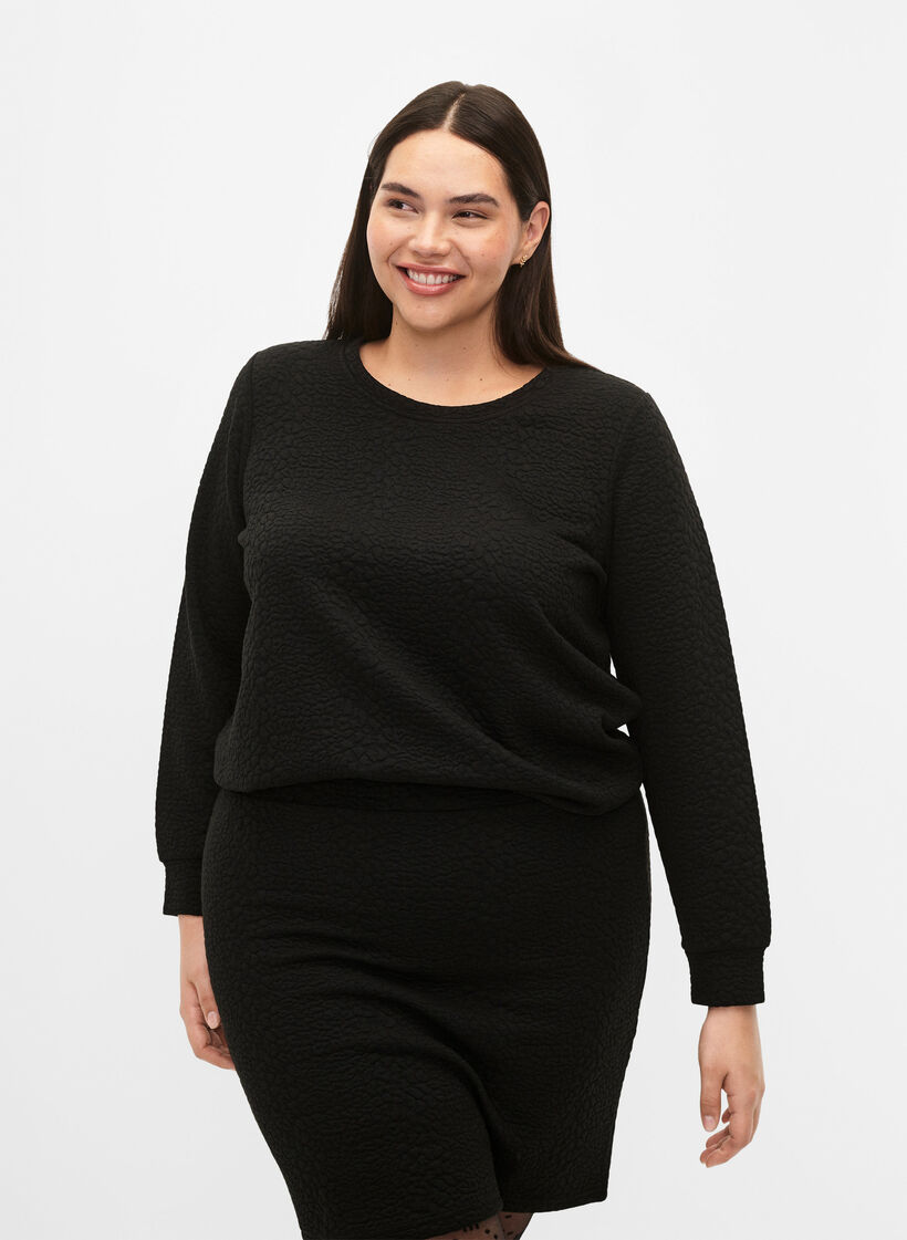 Solid colored blouse with texture, Black, Model image number 0
