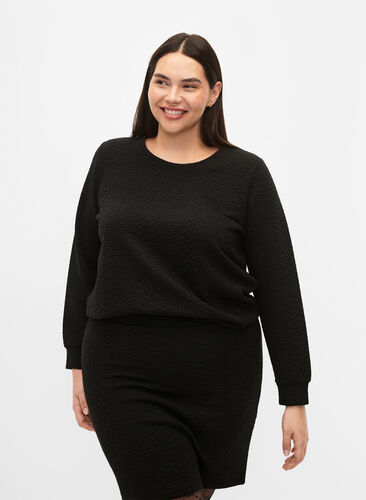 Solid colored blouse with texture, Black, Model image number 0
