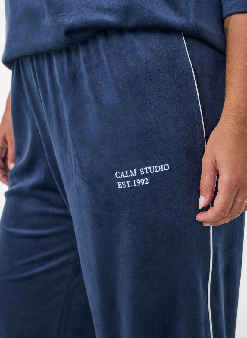 Velour trousers with contrast piping, Blue, Model image number 2