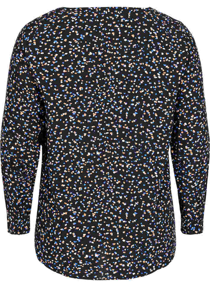 Patterned viscose blouse with long sleeves, Black Graphic , Packshot image number 1
