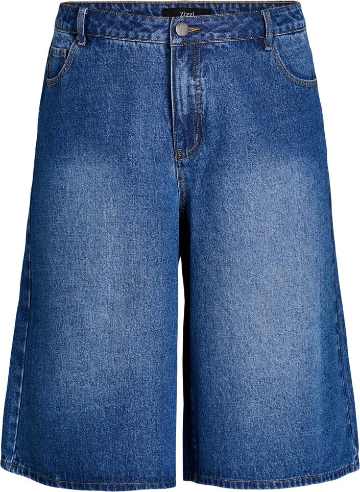 High-waisted denim shorts, Blue, Packshot image number 0