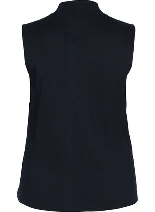 High neckline cotton top with ribbed fit, Black, Packshot image number 1