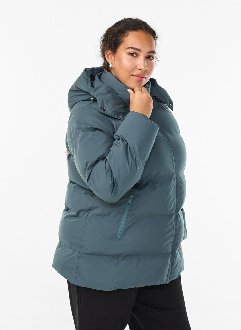 Short puffer jacket with detachable hood, Green, Model image number 0